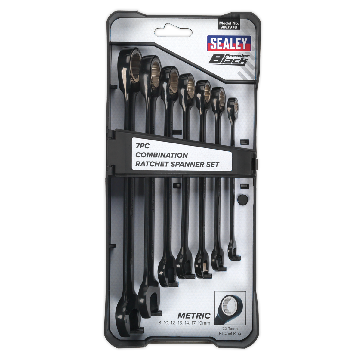 Sealey AK7978 Premier Black Combination Ratchet Spanner Set 7pc - additional view 7