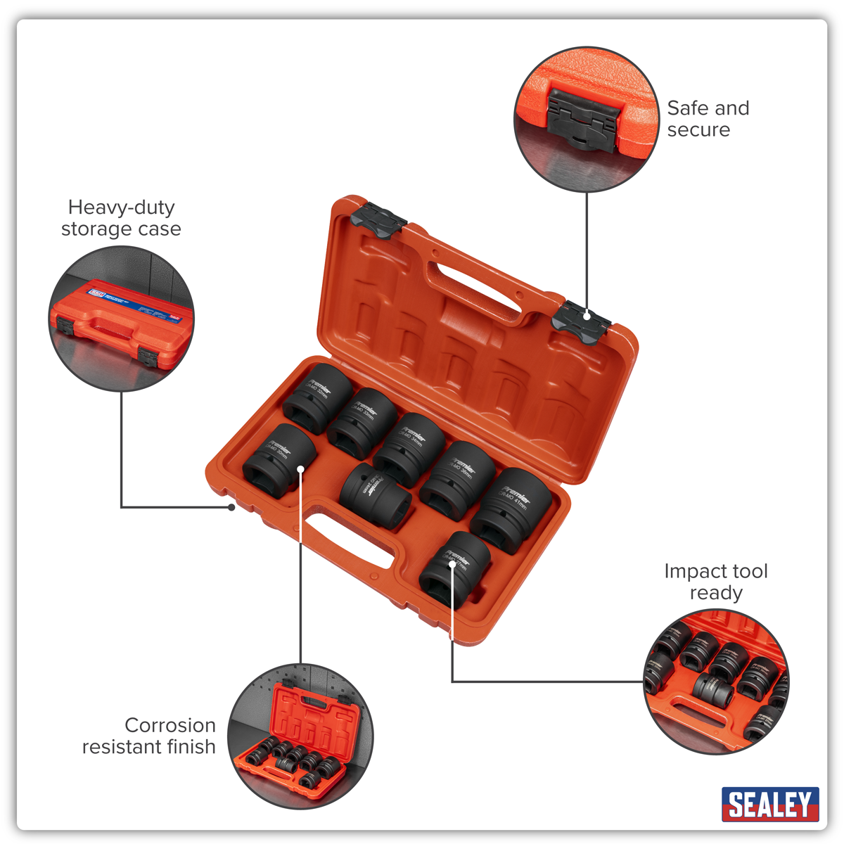 Sealey AK889M Premier Impact Socket Set 1"Sq Drive 8pc - additional view 6