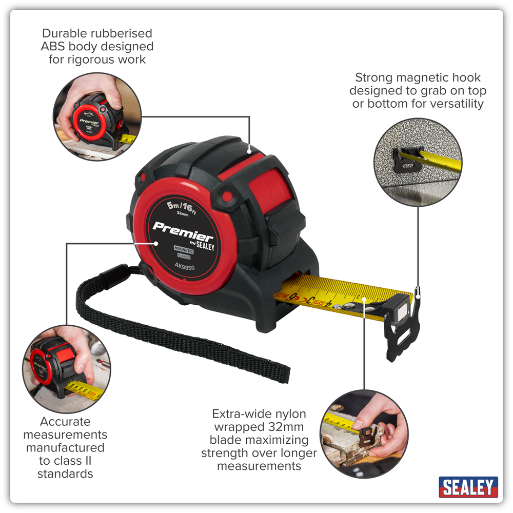 Sealey AK9850 Premier Metric/Imperial Tape Measure Extra-Wide Blade 5m(16ft) x 32mm - additional view 5