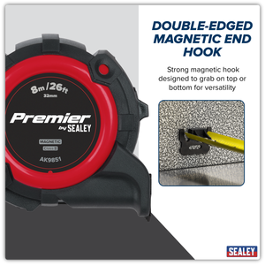 Sealey AK9851 Premier Metric/Imperial Tape Measure Extra-Wide Blade 8m(26ft) x 32mm - additional view 10