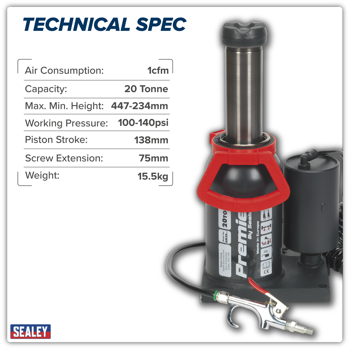 Sealey AM20 Premier Manual/Air Hydraulic Bottle Jack 20 Tonne - additional view 14