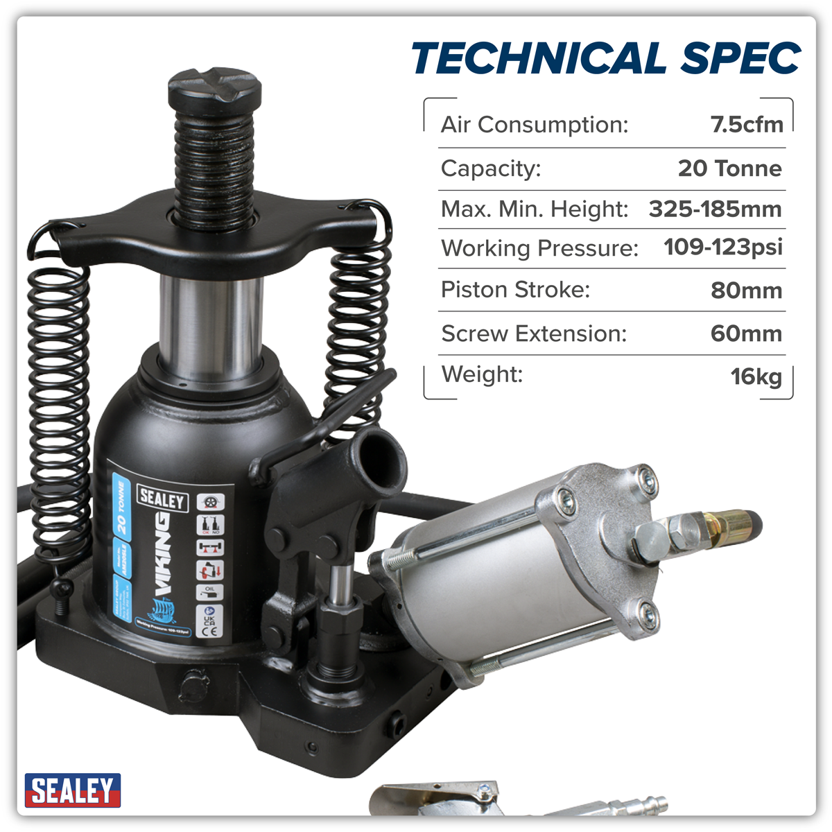 Sealey AM20SLE Viking Manual/Air Hydraulic Bottle Jack 20 Tonne - additional view 6