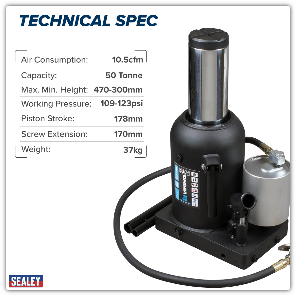 Sealey AM50S Viking Manual/Air Hydraulic Bottle Jack 50 Tonne - additional view 2