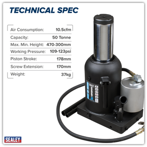 Sealey AM50S Viking Manual/Air Hydraulic Bottle Jack 50 Tonne - additional view 2
