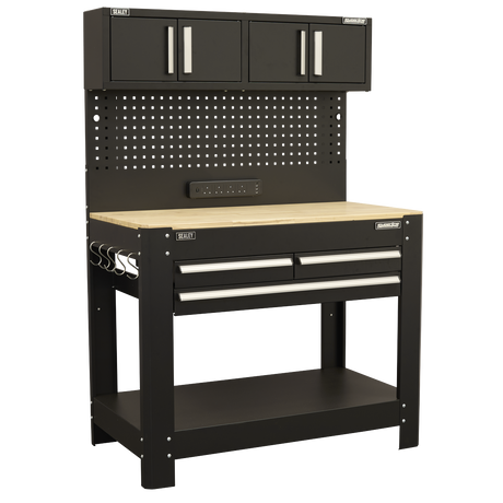 Sealey AP12701 Superline PRO® Workbench with Pegboard Back Panel, Power Bar & Wooden Worktop