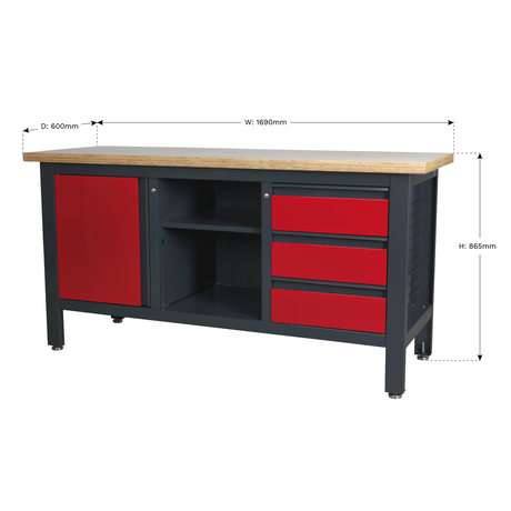 Sealey AP1905B Workbench with 3 Drawers, 1 Cupboard & Open Storage - additional view 2