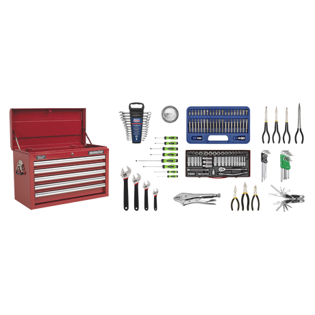 Sealey AP33059COMBO Superline PRO® Topchest 5 Drawer with 139pc Tool Kit - Red