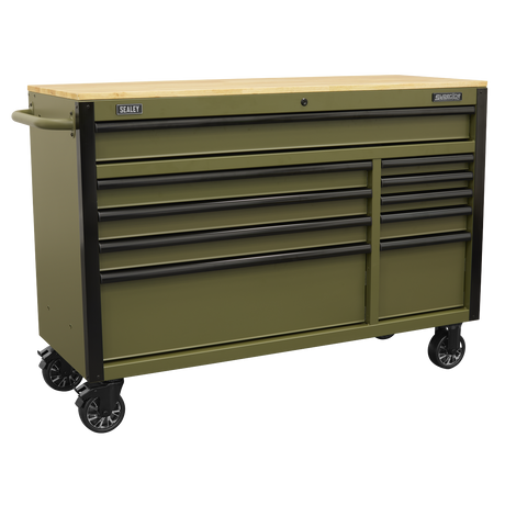 Sealey AP5210KBE Superline PRO® Mobile Trolley with Wooden Worktop & Power Bar 10 Drawer 1320mm
