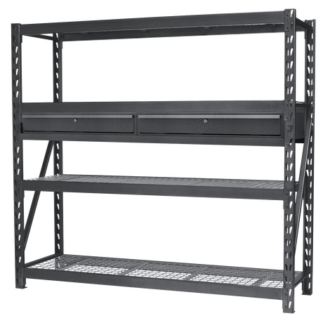 Sealey AP6572COMBO1 Heavy-Duty Racking Unit with 4 Mesh Shelves & Double Drawer 640kg Capacity Per Level