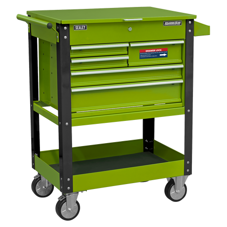 Sealey AP890MHV Superline PRO® Heavy-Duty Mobile Tool & Parts Trolley with 5 Drawers and Lockable Top - Hi-Vis Green