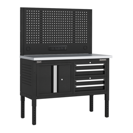 Sealey APMWB50COMBO1SS Superline PRO® Modular Workbench with 4 Drawers & Cupboard Stainless Steel Worktop 1265mm