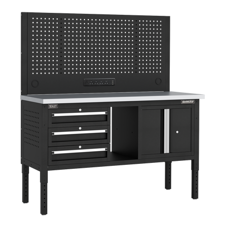 Sealey APMWB60COMBO2SS Superline PRO® Modular Workbench with 3 Drawers & Cupboard Stainless Steel Worktop 1525mm