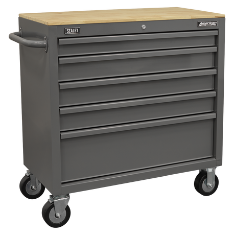 Sealey APMWS1G American PRO® Mobile Workstation with Wooden Worktop 5 Drawer - Grey