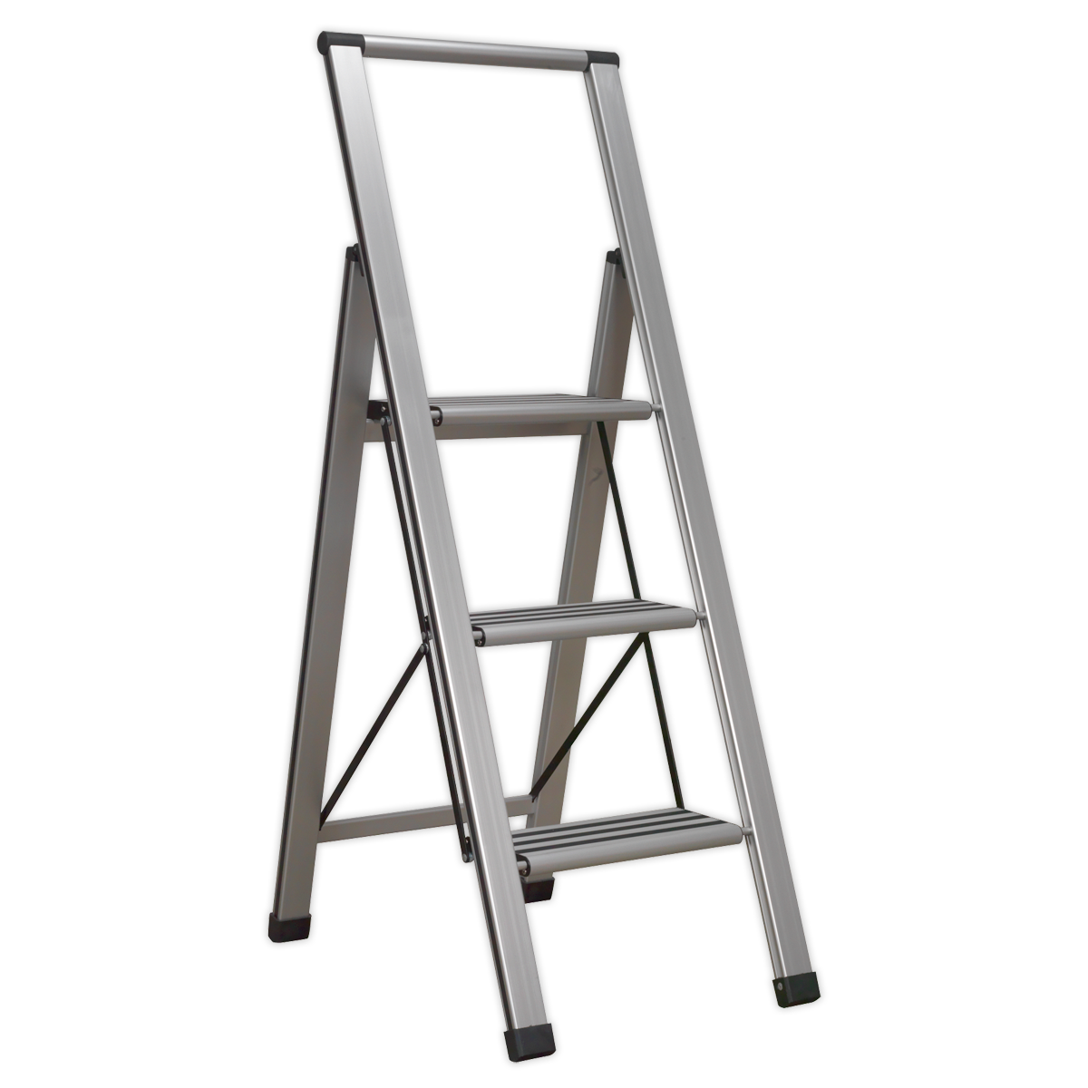 Sealey APSL3 Aluminium Professional Fold-Flat Step Ladder 3-Step 150kg Capacity - EN 14183