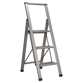 Sealey APSL3 Aluminium Professional Fold-Flat Step Ladder 3-Step 150kg Capacity - EN 14183