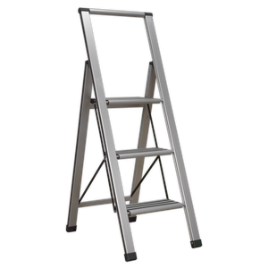 Sealey APSL3 Aluminium Professional Fold-Flat Step Ladder 3-Step 150kg Capacity - EN 14183