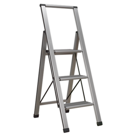 Sealey APSL3 Aluminium Professional Fold-Flat Step Ladder 3-Step 150kg Capacity - EN 14183