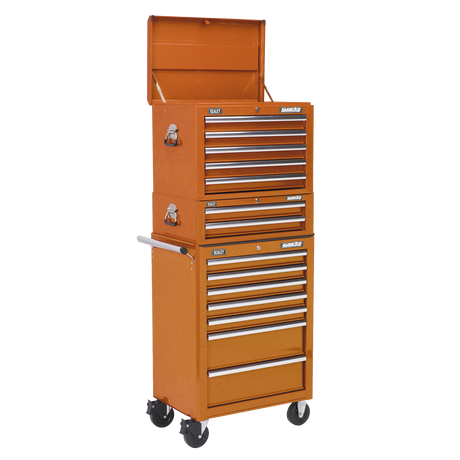 Sealey APSTACKTO Superline PRO® Topchest, Mid-Box Tool Chest & Rollcab Combination 14 Drawer - Orange