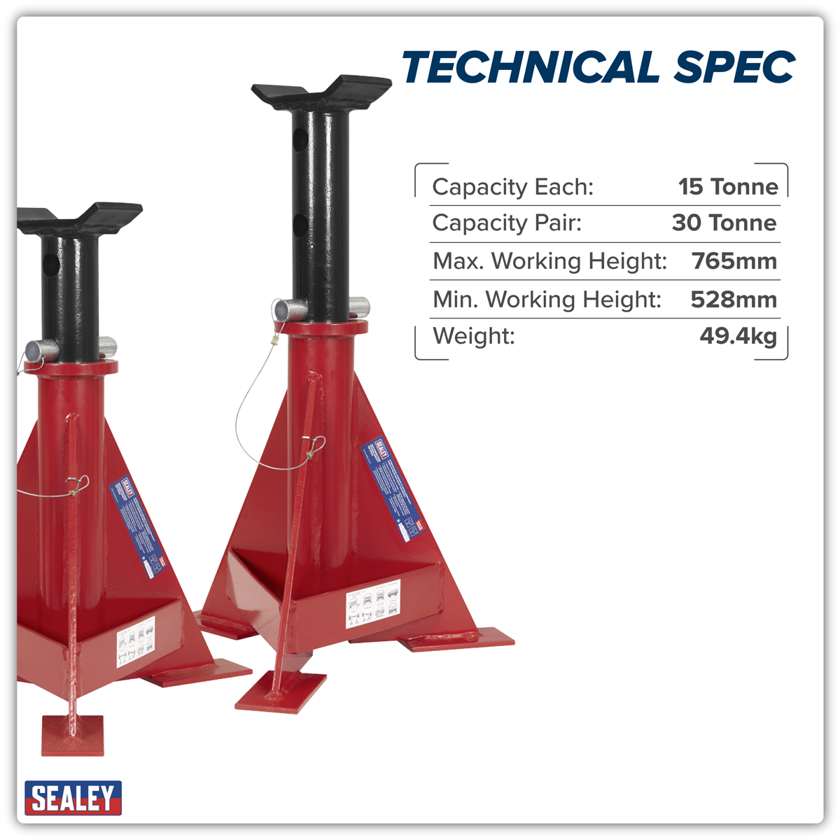 Sealey AS15000 Axle Stands (Pair) 15 Tonne Capacity per Stand - additional view 3
