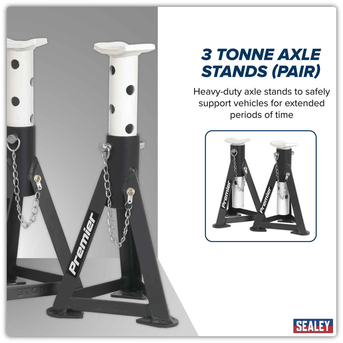 Sealey AS3 Premier Axle Stands (Pair) 3 Tonne Capacity per Stand - White - additional view 3