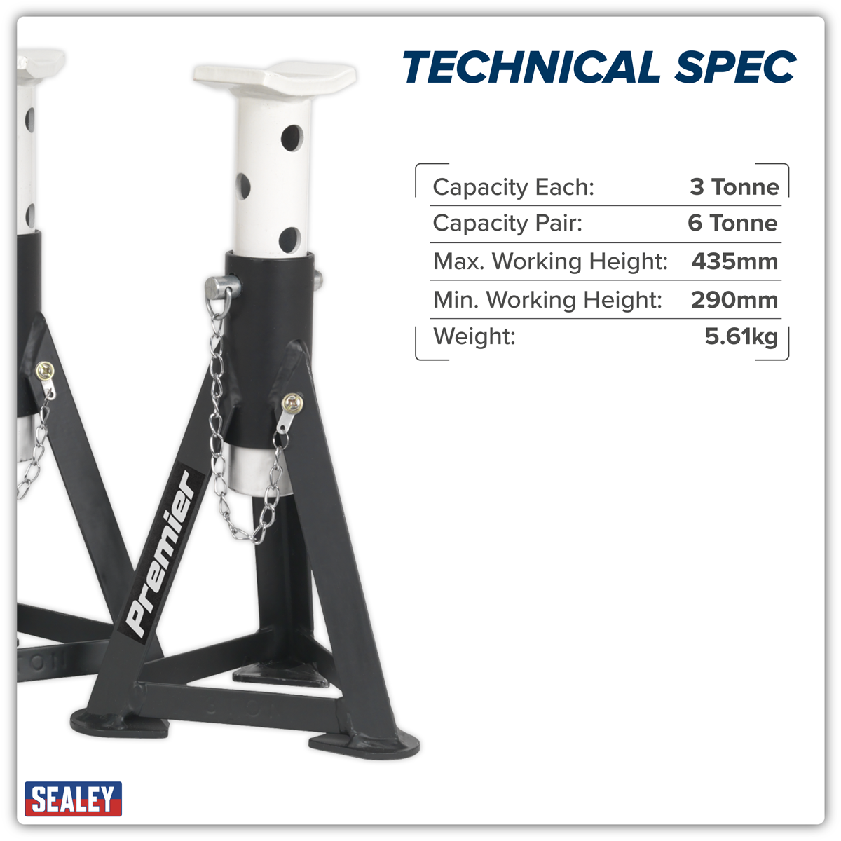 Sealey AS3 Premier Axle Stands (Pair) 3 Tonne Capacity per Stand - White - additional view 2