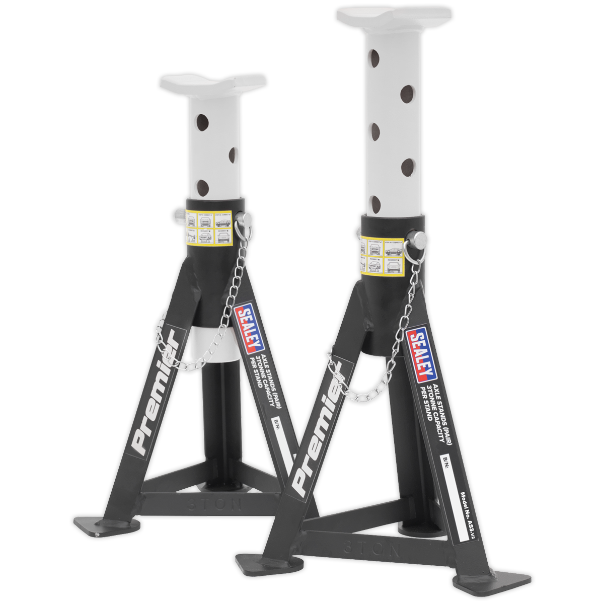 Sealey AS3 Premier Axle Stands (Pair) 3 Tonne Capacity per Stand - White
