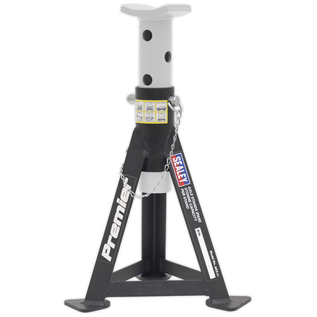 Sealey AS3 Premier Axle Stands (Pair) 3 Tonne Capacity per Stand - White - additional view 5