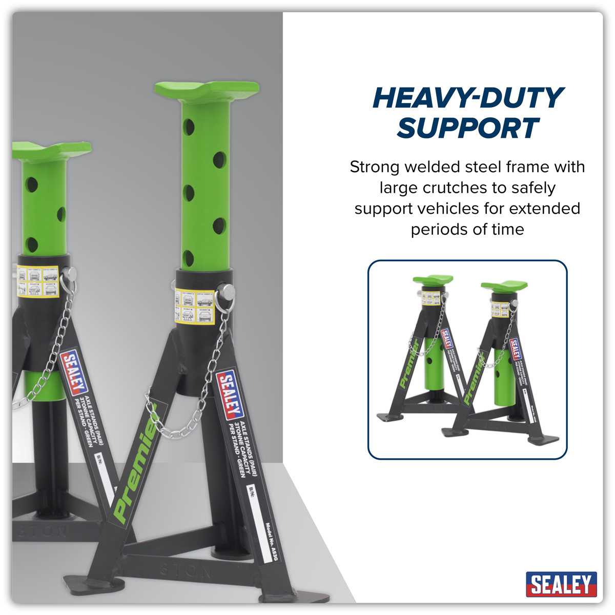 Sealey AS3G Premier Axle Stands (Pair) 3 Tonne Capacity per Stand - Green - additional view 7