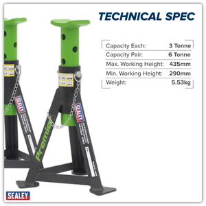 Sealey AS3G Premier Axle Stands (Pair) 3 Tonne Capacity per Stand - Green - additional view 6