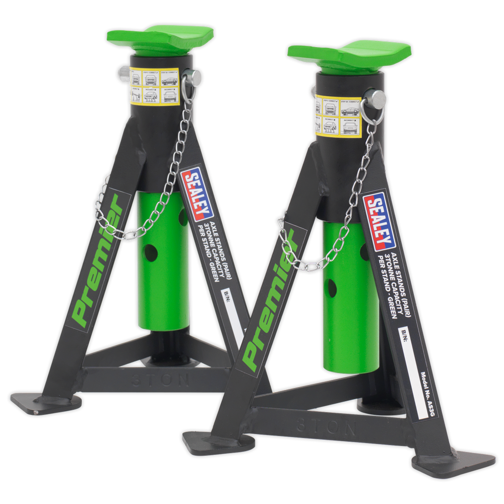 Sealey AS3G Premier Axle Stands (Pair) 3 Tonne Capacity per Stand - Green - additional view 4
