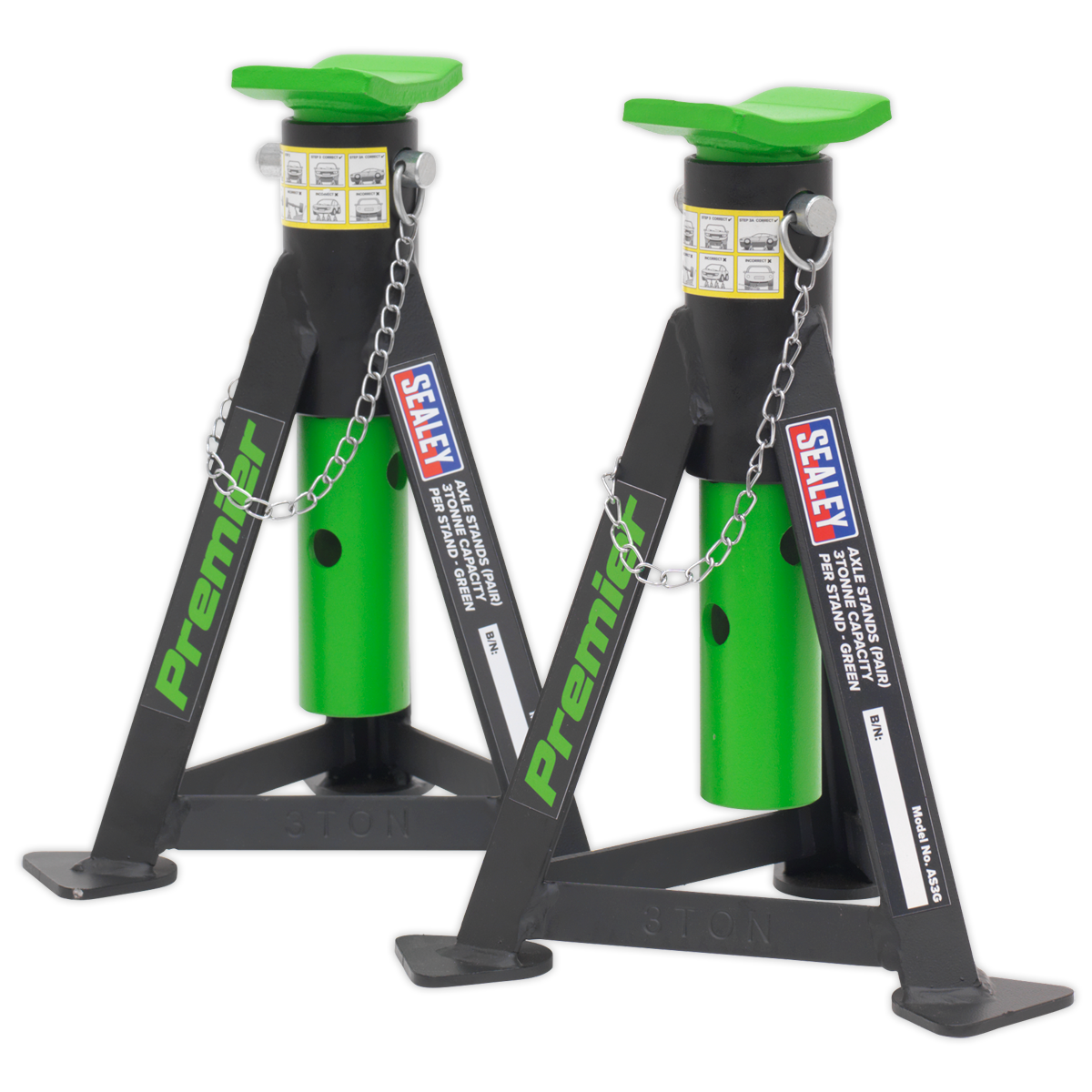 Sealey AS3G Premier Axle Stands (Pair) 3 Tonne Capacity per Stand - Green - additional view 4