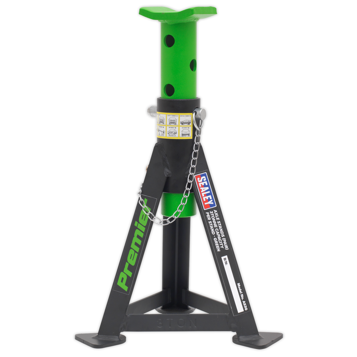 Sealey AS3G Premier Axle Stands (Pair) 3 Tonne Capacity per Stand - Green - additional view 5