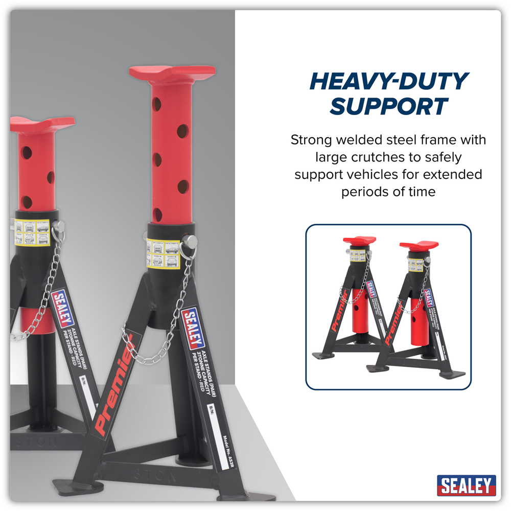 Sealey AS3R Premier Axle Stands (Pair) 3 Tonne Capacity per Stand - Red - additional view 9
