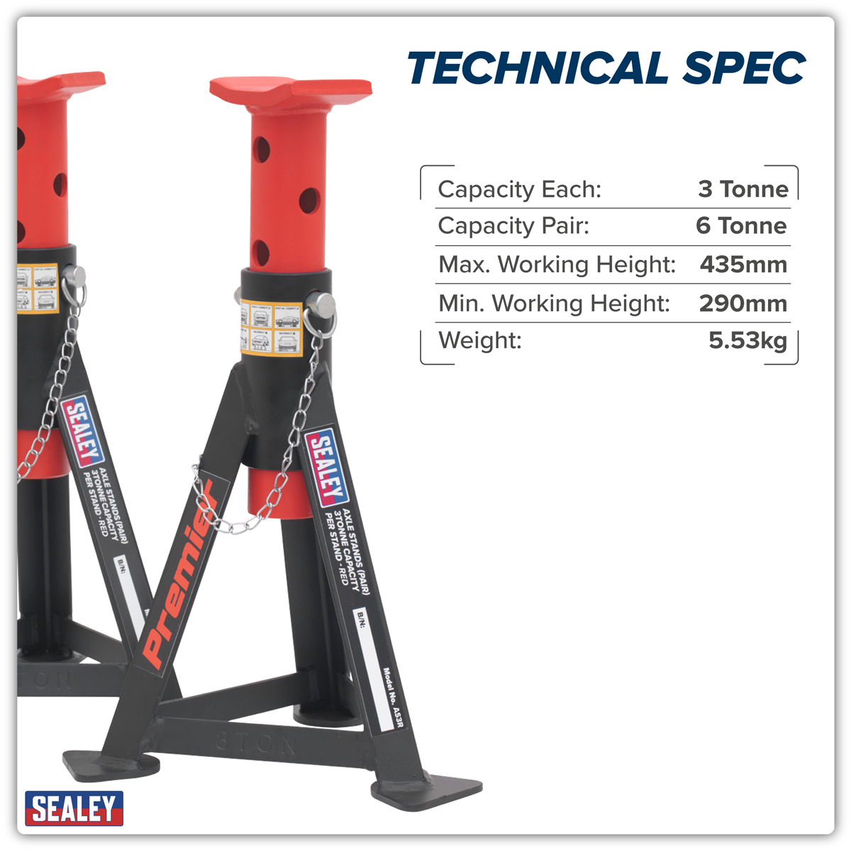 Sealey AS3R Premier Axle Stands (Pair) 3 Tonne Capacity per Stand - Red - additional view 10