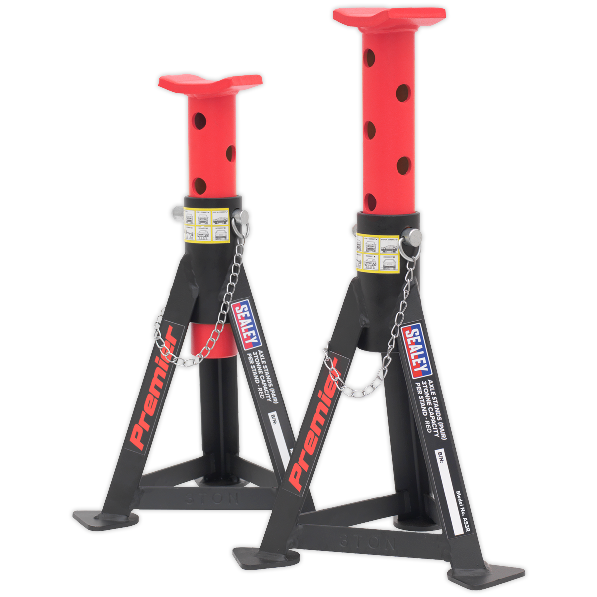 Sealey AS3R Premier Axle Stands (Pair) 3 Tonne Capacity per Stand - Red