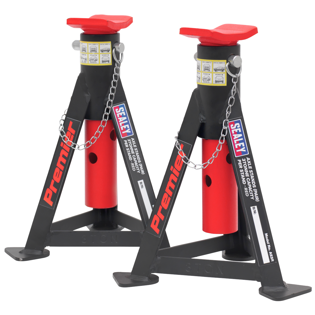 Sealey AS3R Premier Axle Stands (Pair) 3 Tonne Capacity per Stand - Red - additional view 4
