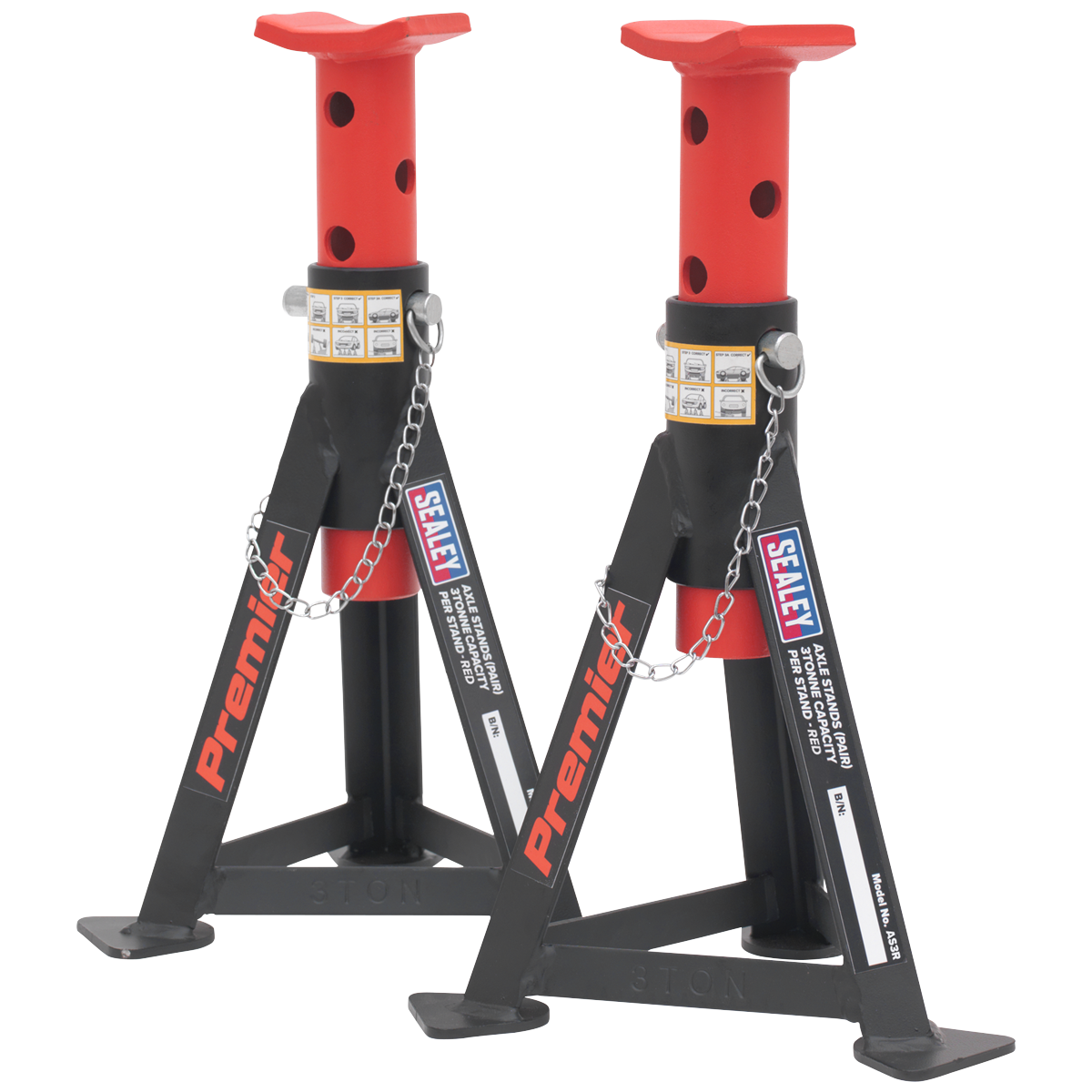 Sealey AS3R Premier Axle Stands (Pair) 3 Tonne Capacity per Stand - Red - additional view 2