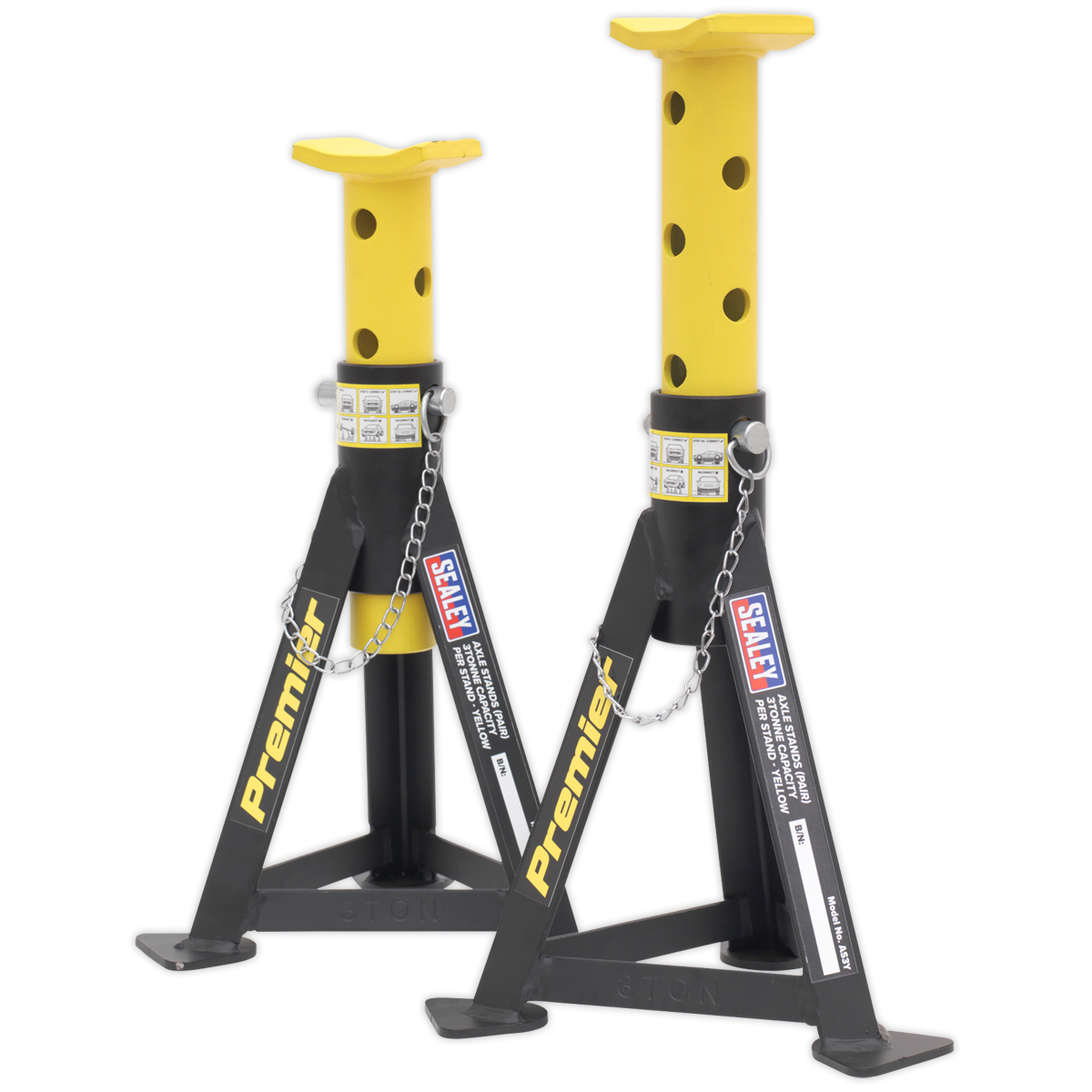 Sealey AS3Y Premier Axle Stands (Pair) 3 Tonne Capacity per Stand - Yellow