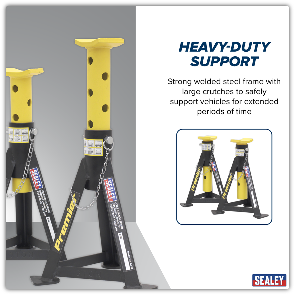 Sealey AS3Y Premier Axle Stands (Pair) 3 Tonne Capacity per Stand - Yellow - additional view 6