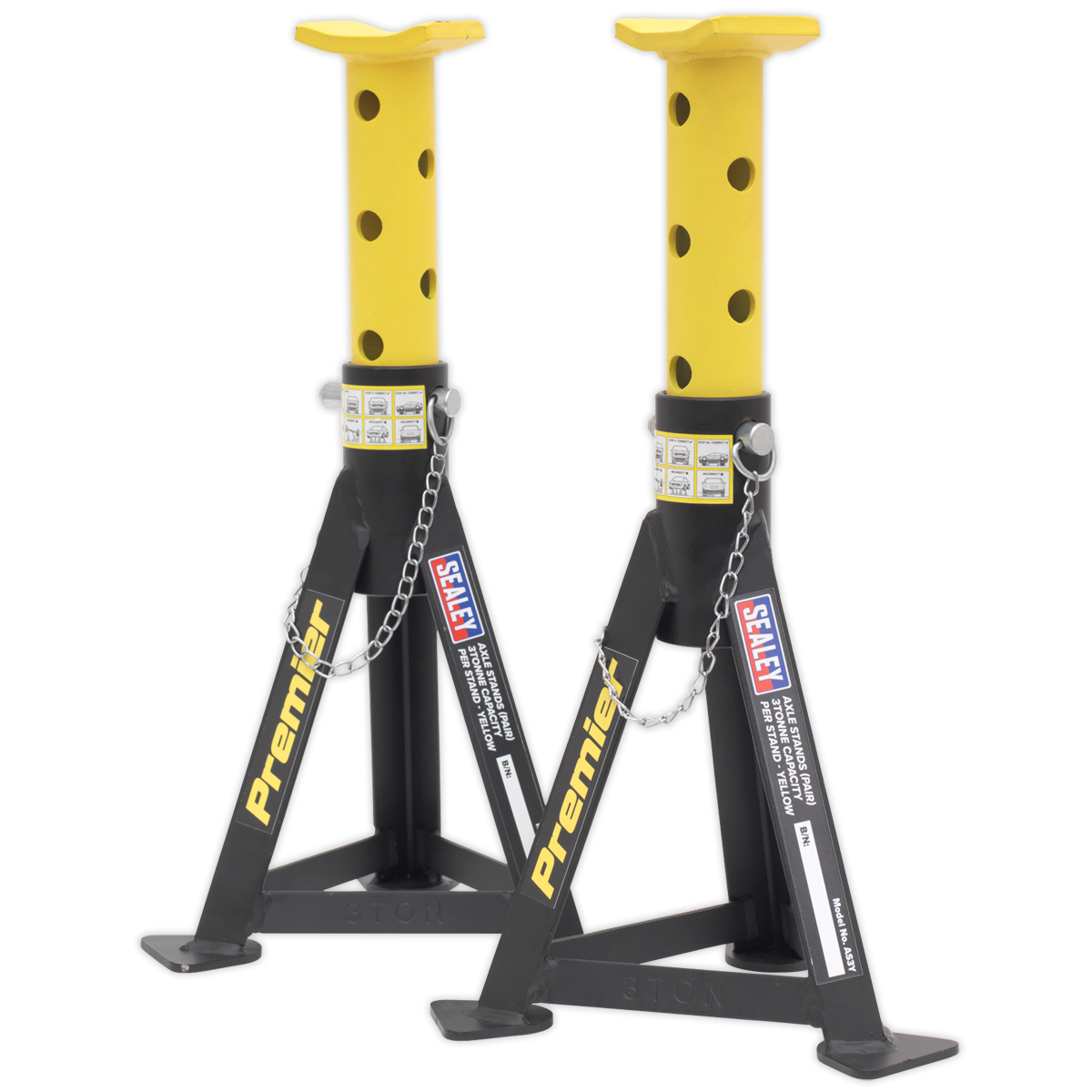 Sealey AS3Y Premier Axle Stands (Pair) 3 Tonne Capacity per Stand - Yellow - additional view 2