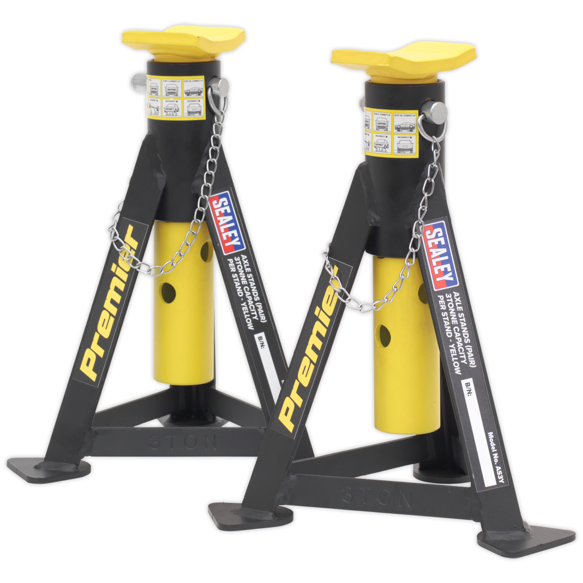 Sealey AS3Y Premier Axle Stands (Pair) 3 Tonne Capacity per Stand - Yellow - additional view 3
