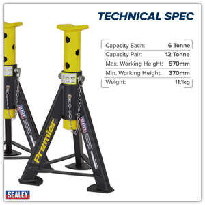 Sealey AS6Y Premier Axle Stands (Pair) 6 Tonne Capacity per Stand - Yellow - additional view 5