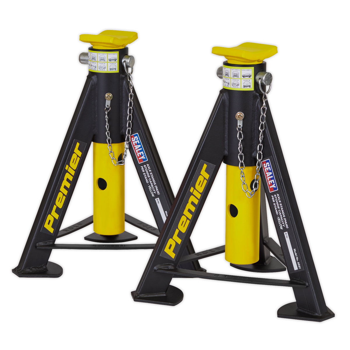 Sealey AS6Y Premier Axle Stands (Pair) 6 Tonne Capacity per Stand - Yellow - additional view 2