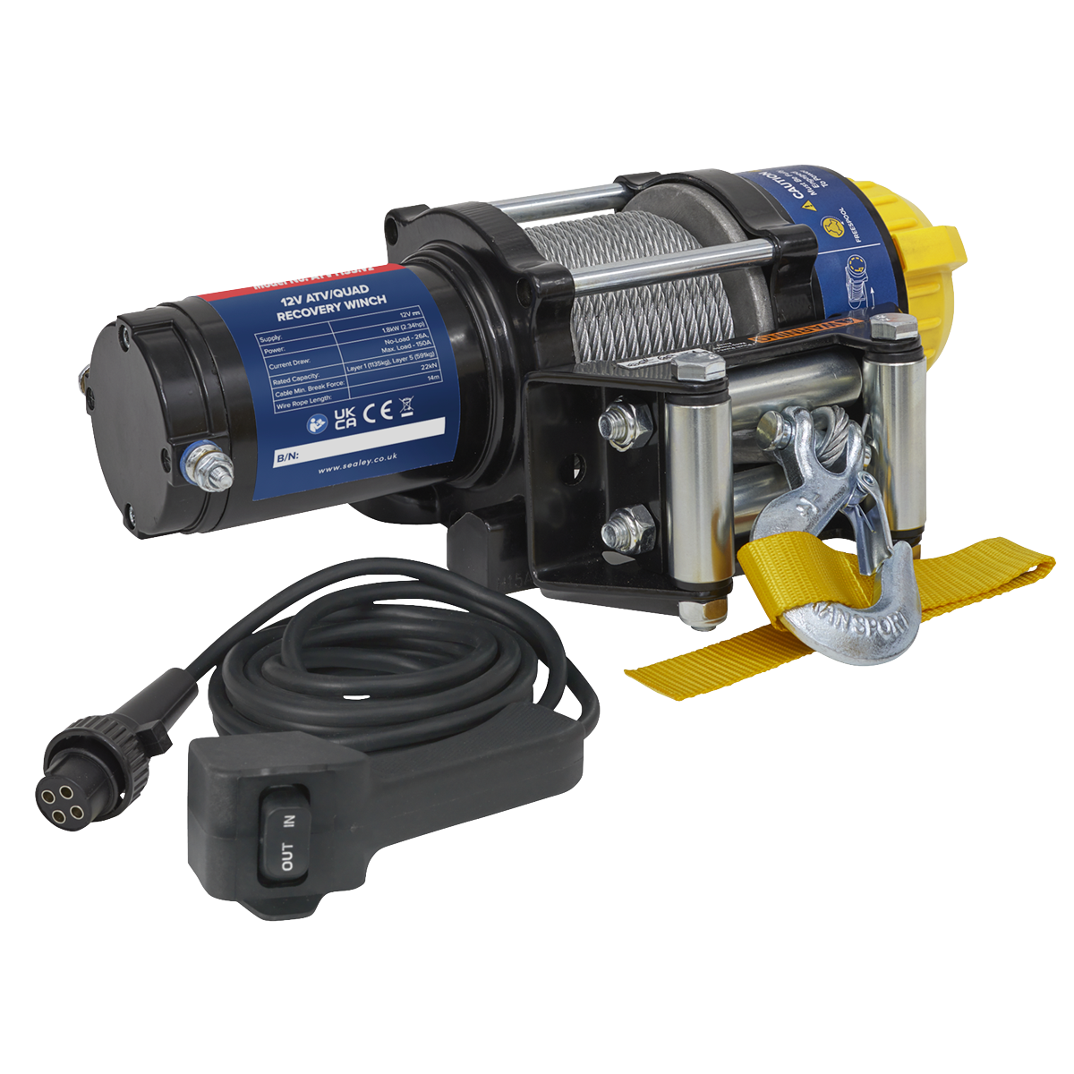 Sealey ATV1135 ATV/Quad Recovery Winch 1135kg (2500lb) Line Pull 12V