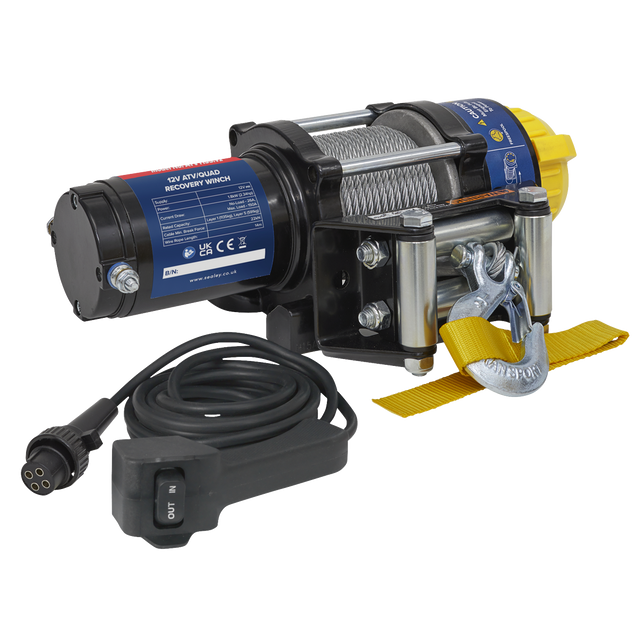Sealey ATV1135 ATV/Quad Recovery Winch 1135kg (2500lb) Line Pull 12V