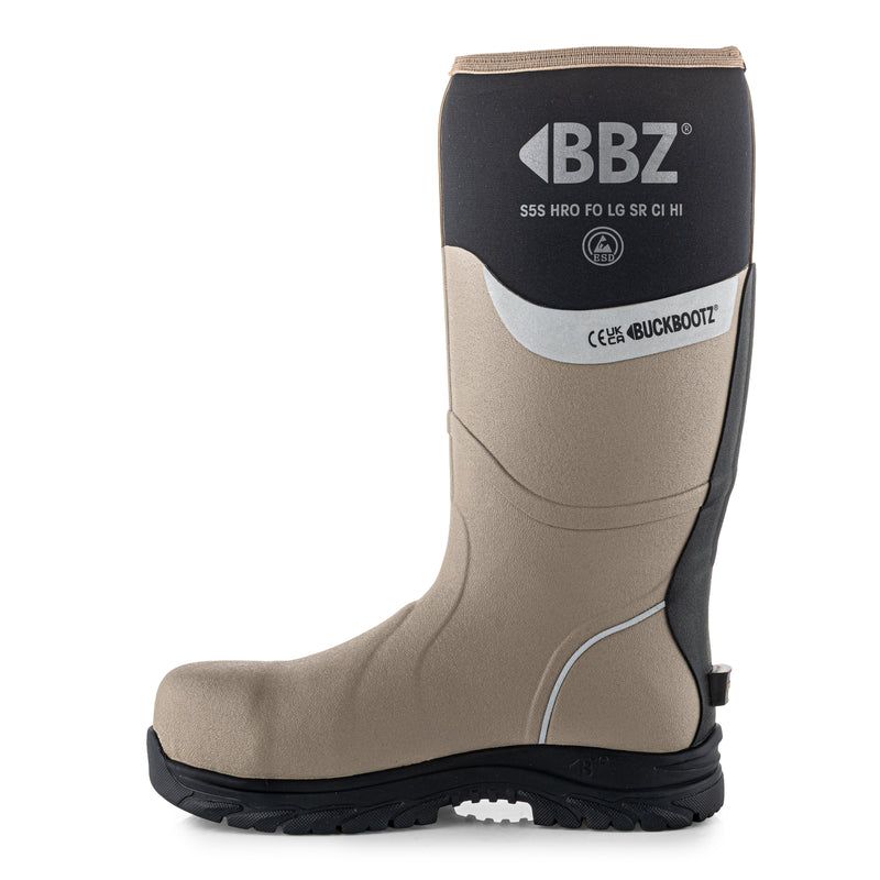 Buckbootz BBZ7000 Yulex S5S Safety Wellington Boots – Stone/Black