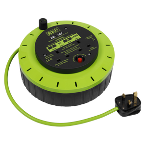 Sealey BCR10G 10m Cassette Type Cable Reel with Thermal Trip 2 x 230V & 2 x USB - Hi-Vis Green - additional view 11