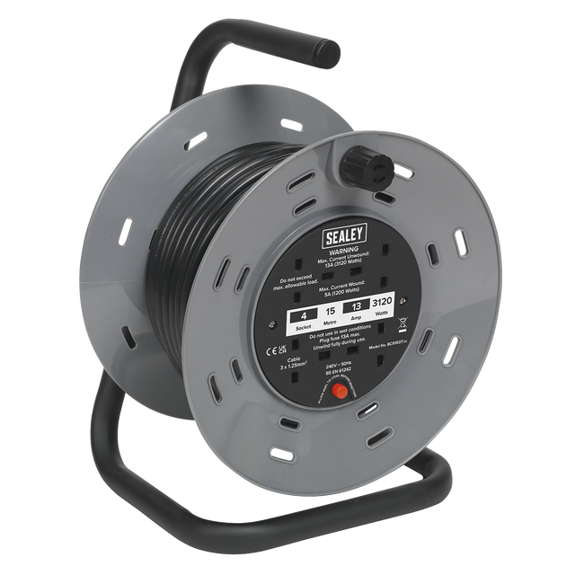 Sealey BCR153T 15m Cable Reel with Thermal Trip 4 x 230V