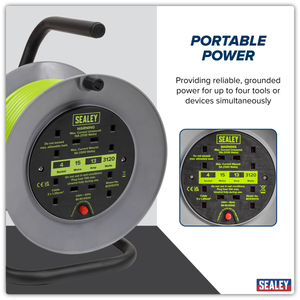 Sealey BCR153TG 15m Cable Reel with Thermal Trip 4 x 230V - Hi-Vis Green - additional view 10