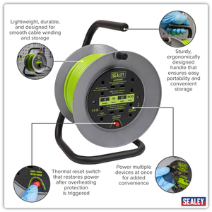 Sealey BCR153TG 15m Cable Reel with Thermal Trip 4 x 230V - Hi-Vis Green - additional view 11